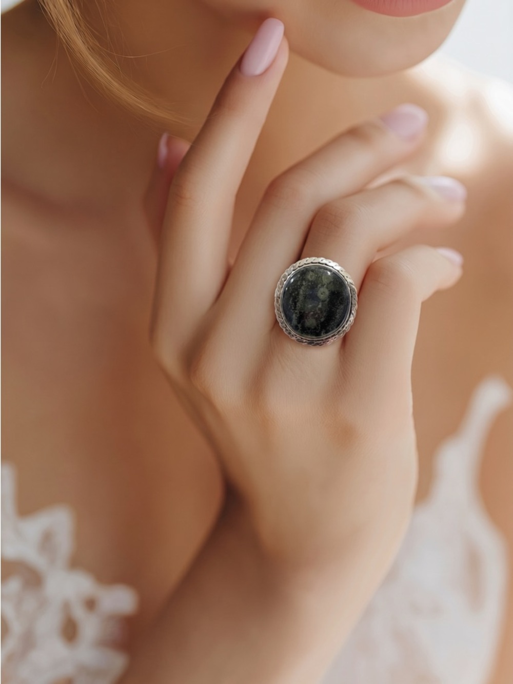 Hand Crafted Kambaba Jasper Gemstone Ring Green Silver 925 Plated size‎ 5.5-10